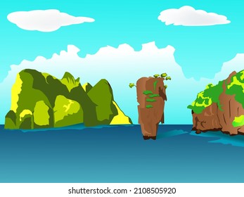 Jamebond island or Nail Island, Destination of Thailand and famous landmark in Phang Nga Bay,Thailand ,illustration art design