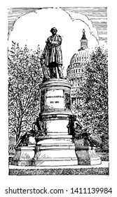 James A. Garfield Memorial built in memory of 20th president of United states vintage line drawing.