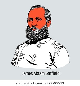 James Abram Garfield was the 20th President of the United States, a multi-talented self-taught military leader and Republican Party activist. Hand drawn vector illustration