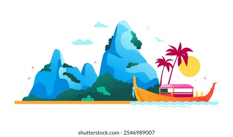 James Bond Island - Ilustración vectorial moderna de colores