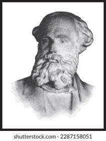James Clerk Maxwell bust pen sketch illustration. Poster, Wall Decoration, Postcard, Social Media Banner, Brochure Cover Design Background. Vector Pattern.