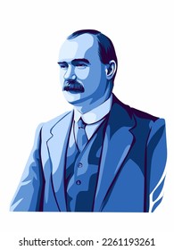 James Connolly en Ilustración de retrato vectorial, estilo monocromo de color azul.