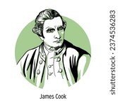 James Cook was a British naval sailor, explorer, cartographer and discoverer. Hand drawn vector illustration