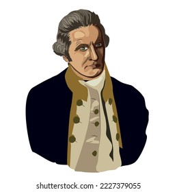 James Cook, portrait vector illustration. (1728 – 1779) English sailor and explorer. He has worked in the fields of Cartography and Geography.