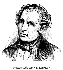 James Fenimore Cooper, 1789-1851, he was popular American novelist, Historian, and US Navy sailor, most famous for his work The Last of the Mohicans, vintage line drawing or engraving illustration