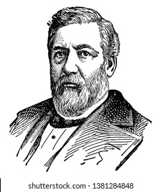 James Gillespie Blaine, 1830-1893, war er ein amerikanischer Staatsmann, Politiker, US-Senator aus Maine, und Sprecher des Repräsentantenhauses, Vintage Line Zeichnen oder Gravieren Illustration