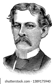 James Gordon Bennett, 1795-1872, he was the founder, editor and publisher of the New York Herald and a major figure in the history of American newspapers, vintage line drawing or engraving