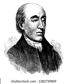 James Hutton, M.D., he was a Scottish geologist, physician, chemical manufacturer, naturalist, and experimental agriculturalist, vintage line drawing or engraving illustration