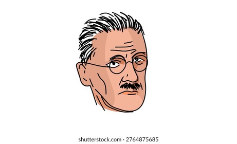 James Joyce  Portrait, flat vector illustration