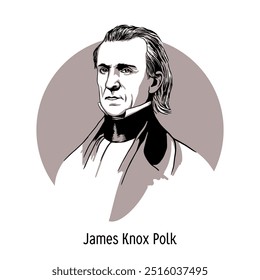 James Knox Polk war der elfte Präsident der Vereinigten Staaten. Seine Amtszeit war durch die größten territorialen Akquisitionen der Vereinigten Staaten geprägt. Handgezeichnete Vektorgrafik