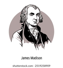 James Madison was an American statesman, the fourth president of the United States, and one of the key authors of the US Constitution and the Bill of Rights. Hand-drawn vector illustration