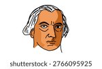 James Madison portrait, flat vector illustration
