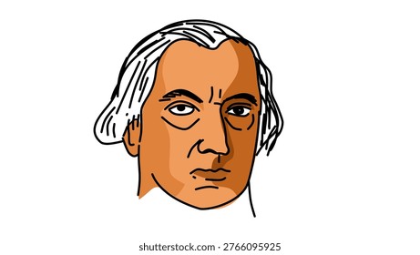 James Madison portrait, flat vector illustration
