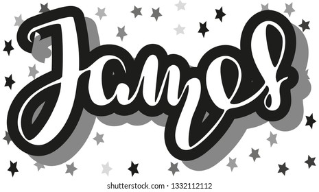 James Men's name stars pattern Hand sketched lettering vector illustration EPS 10 Template as banner, card, design, print, poster. Typography wallpaper. Modern calligraphy. Drawn inspirational