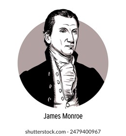 James Monroe ist ein amerikanischer Politiker und Staatsmann, der fünfte Präsident der Vereinigten Staaten; Rechtsanwalt, Diplomat, einer der Gründerväter der Vereinigten Staaten. Mitglied der Demokratisch-Republikanischen Partei 