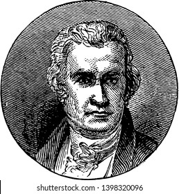 James Watts, 1736-1819, fue un inventor escocés, ingeniero mecánico y químico, dibujo de líneas antiguas o ilustración de grabado