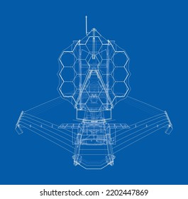 Telescopio espacial James Webb. Elementos de esta imagen amueblados por la NASA. Representación vectorial de 3d. Las capas de líneas visibles e invisibles están separadas