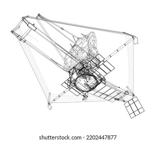 James Webb Space Telescope. Elements of this image furnished by NASA. Vector rendering of 3d. The layers of visible and invisible lines are separated