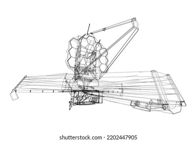 Telescopio espacial James Webb. Elementos de esta imagen amueblados por la NASA. Representación vectorial de 3d. Las capas de líneas visibles e invisibles están separadas