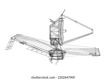 Telescopio espacial James Webb. Elementos de esta imagen amueblados por la NASA. Representación vectorial de 3d. Las capas de líneas visibles e invisibles están separadas
