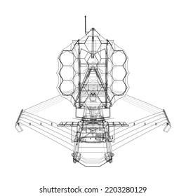 Telescopio espacial James Webb. Elementos de esta imagen amueblados por la NASA. Representación vectorial de 3d. Las capas de líneas visibles e invisibles están separadas