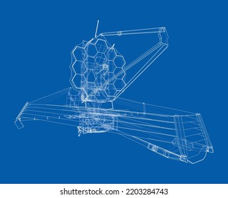 Telescopio espacial James Webb. Elementos de esta imagen amueblados por la NASA. Representación vectorial de 3d. Las capas de líneas visibles e invisibles están separadas