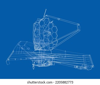 Telescopio espacial James Webb. Elementos de esta imagen amueblados por la NASA. Representación vectorial de 3d. Las capas de líneas visibles e invisibles están separadas