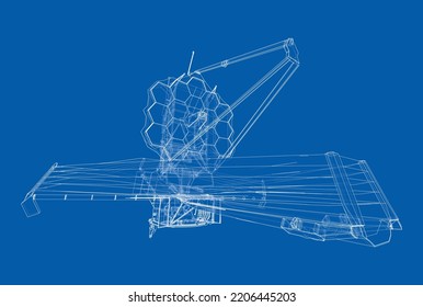 Telescopio espacial James Webb. Elementos de esta imagen amueblados por la NASA. Representación vectorial de 3d. Las capas de líneas visibles e invisibles están separadas