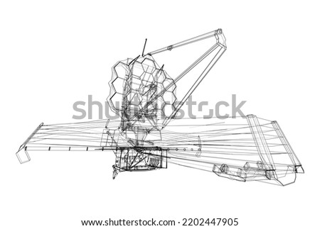 James Webb Space Telescope. Elements of this image furnished by NASA. Vector rendering of 3d. The layers of visible and invisible lines are separated