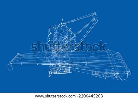 James Webb Space Telescope. Elements of this image furnished by NASA. Vector rendering of 3d. The layers of visible and invisible lines are separated