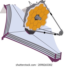 Telescopio James Webb, Observatorio de infrarrojos espaciales. Estilo simplificado. Imagen aislada del vector. Elementos de esta imagen proporcionados por la NASA