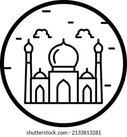 Jamia Masjid or Mosque front view with clouds Concept, Place of worship Vector Icon Design, Muslim festival Symbol, Lesser Eid and Islamic Holidays Sign, holy Ramazan stock illustration