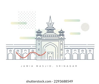 Jamia Masjid, Mosque - Srinagar, Jammu and Kashmir - Icon Illustration as EPS 10 File 