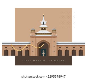 Jamia Masjid, Mosque - Srinagar, Jammu  Kashmir - Icon Illustration as EPS 10 File 