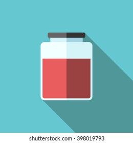 Jam-jar icon with long shadow on turquoise blue. Natural home sweet delicious home dessert concept. EPS 8 vector illustration, no transparency