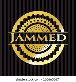 Jammed gold shiny badge. Vector Illustration. Detailed.