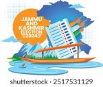  Jammu and Kashmir Election 2024 Illustration with Ballot, Map, and Traditional Boat