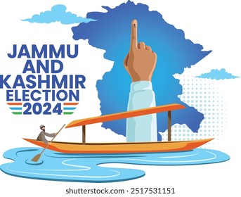  Jammu and Kashmir Election 2024 Illustration with Voting Hand and Traditional Shikara