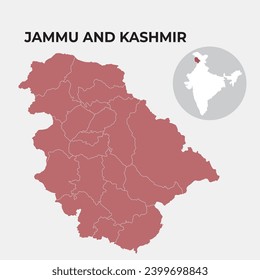 Jammu and Kashmir  locator map showing District and its capital 