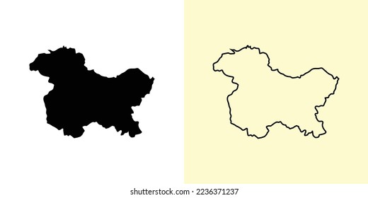 Jammu and Kashmir map, India, Asia. Filled and outline map designs. Vector illustration