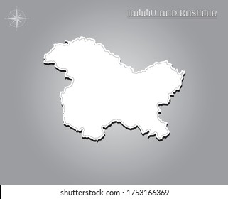 JAMMU AND KASHMIR map , indianische Zustandskarte schwarze Linie mit Papierschnitt auf weißem Farbverlauf-Hintergrund Karte indianischer Kopienraum-Illustration