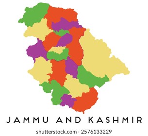 Jammu and Kashmir map of regions districts vector colored and outline