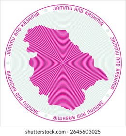 Jammu e Caxemira rodada logotipo design. Forma de estado de anéis. Jammu e Caxemira texto em todo o estado. Ilustração de vetor.
