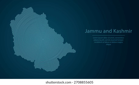 Jammu e Caxemira, estado da Índia, mapa preenchido com círculos concêntricos no fundo de gradiente escuro