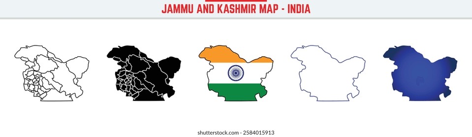 Jammu and Kashmir, State, JK Outline Icon – India Map Silhouette Vector. India map editable stroke outline icon
