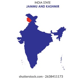 Jammu and kashmir state map of India. Jammu and kashmir map vector illustration. Jammu and kashmir vector map on white background.