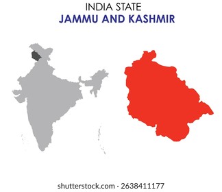 Jammu and kashmir state map of India. Jammu and kashmir map vector illustration. Jammu and kashmir vector map on white background.