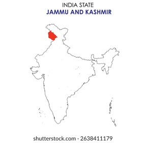 Jammu and kashmir state map of India. Jammu and kashmir map vector illustration. Jammu and kashmir vector map on white background.