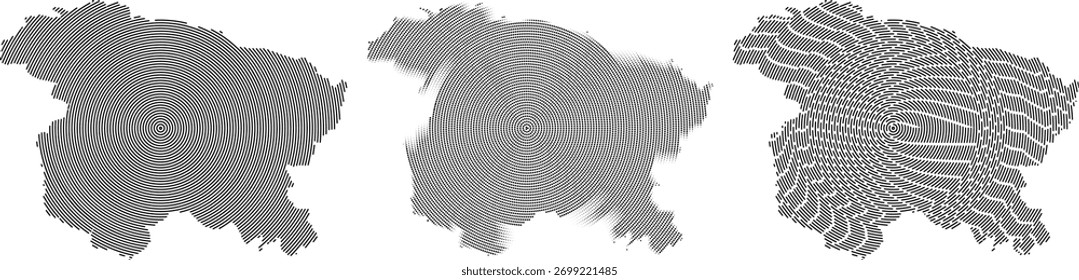 Jammu Kashmir projeto de mapa vetorial. Jammu Caxemira mapa de padrão pontilhado geométrico. Plano, Linha de arte e contorno geométrico redondo infográfico Jammu Kashmir mapa