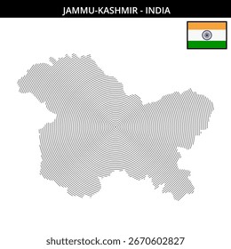 Mapa circular de Jammu-Cachemira con bandera india